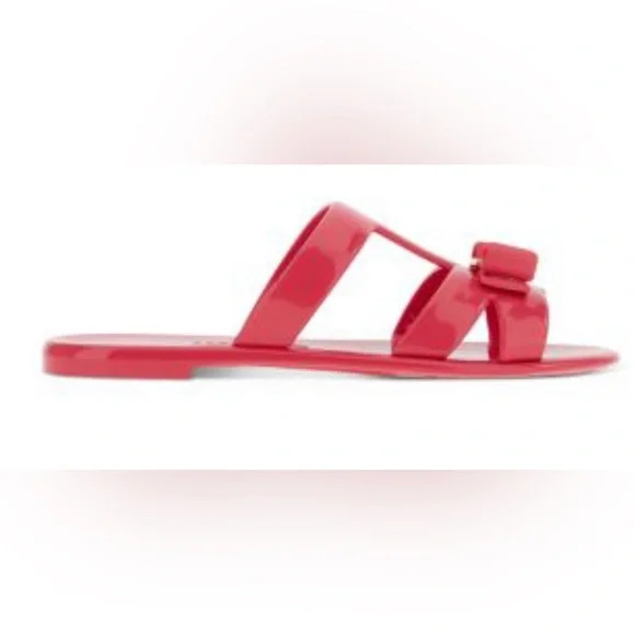 NIB SALVATORE FERRAGAMO Women's Lylia Vara Bow T-strap Slide Sandals